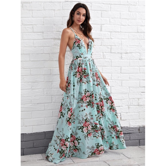 Backless Floral Print Maxi Dress Criss Cross - Picture 10 of 14